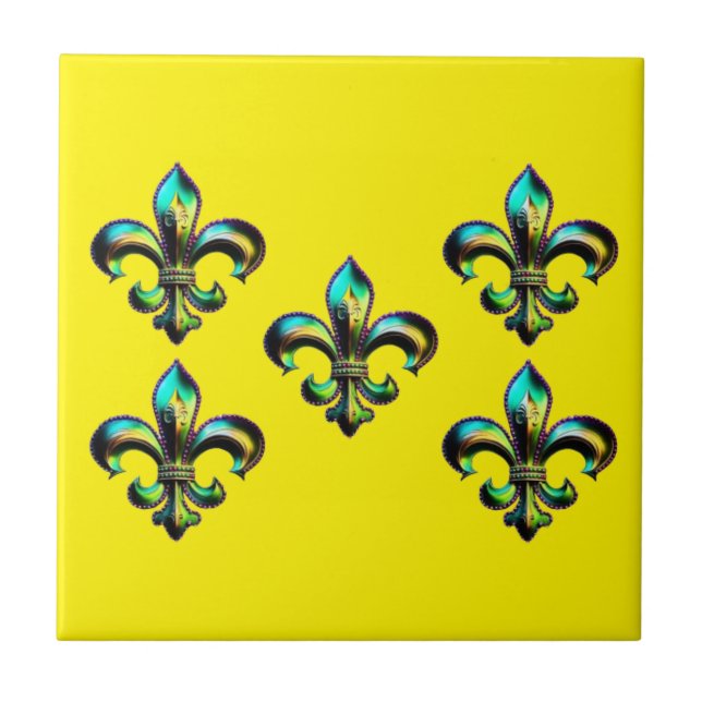 Mardi Gras Fleur De Lis  Ceramic Tile (Front)