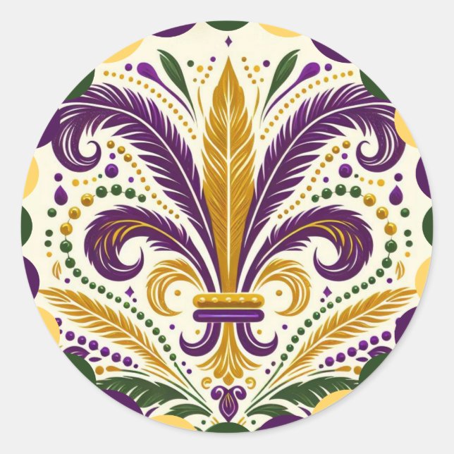 Mardi Gras fleur-de-lis  Classic Round Sticker (Front)