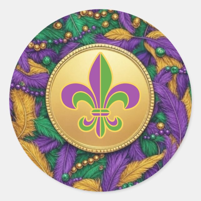 Mardi Gras Fleur de lis Classic Round Sticker (Front)