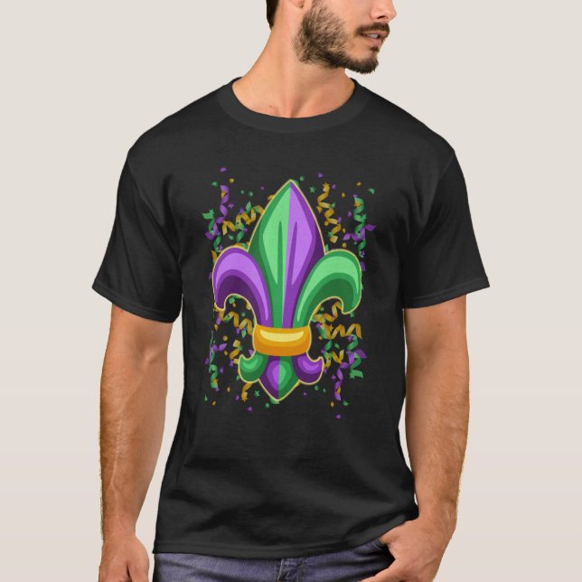 Mardi Gras Fleur De Lis Confetti Beads For Men Wom T-Shirt (Front)