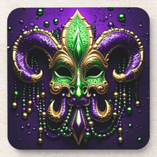 Mardi Gras Fleur De Lis Design Coaster (Front)