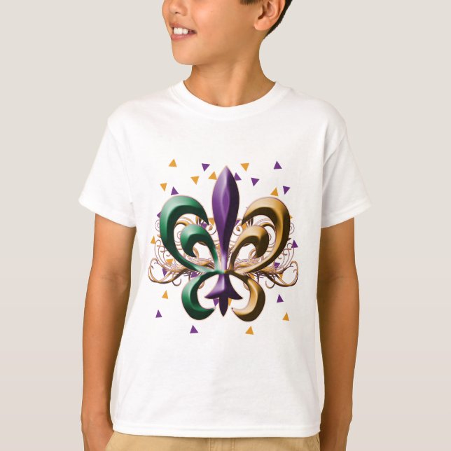 Mardi Gras Fleur de Lis Design T-Shirt (Front)