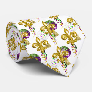 Mardi Gras Fleur De Lis Gold Celebration Tie