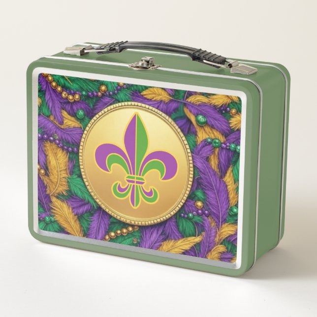 Mardi Gras Fleur de lis Metal Lunch Box (Front)
