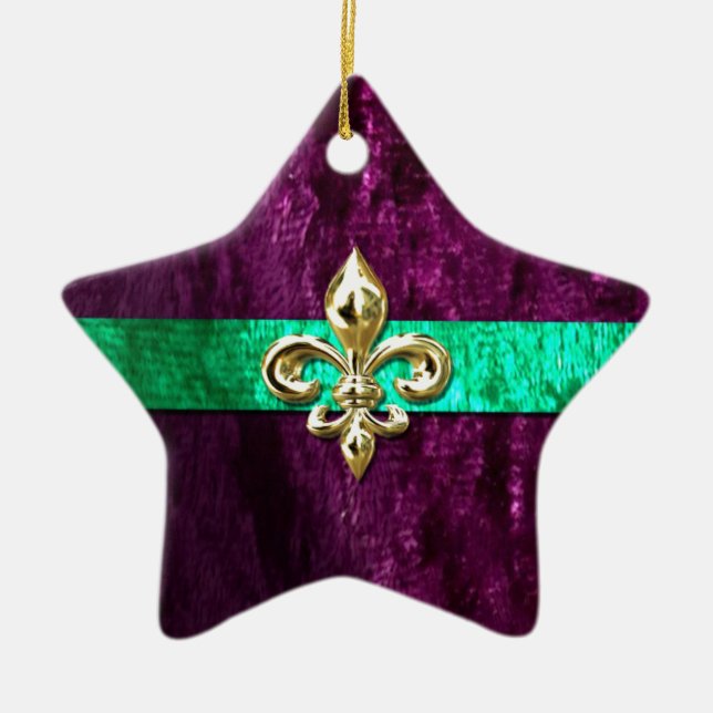Mardi Gras Fleur De Lis New Orleans Ceramic Ornament (Front)