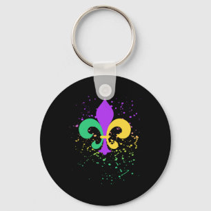Mardi Gras Fleur De Lis Paint Splatter Nola  Key Ring