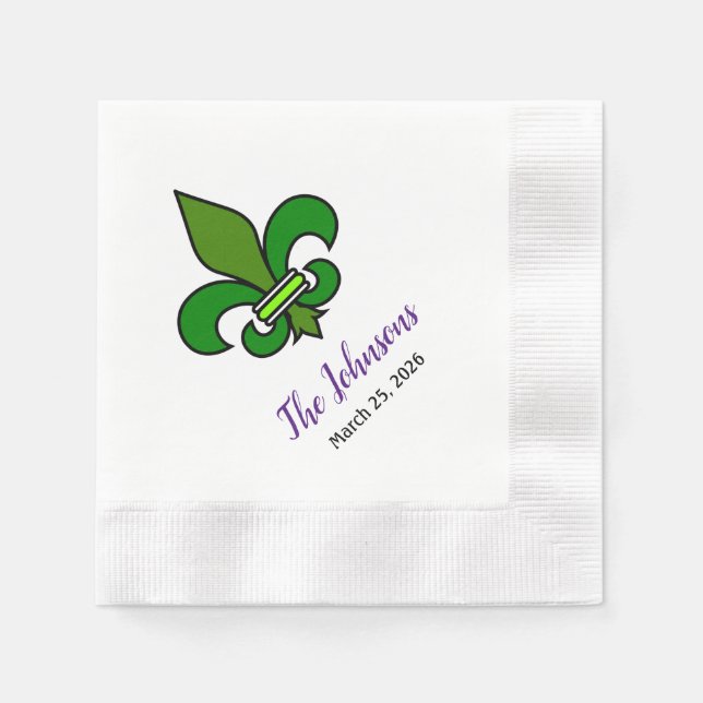 Mardi Gras Fleur de Lis Paper Party Napkins (Front)