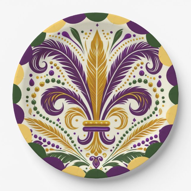 Mardi Gras fleur-de-lis  Paper Plate (Front)