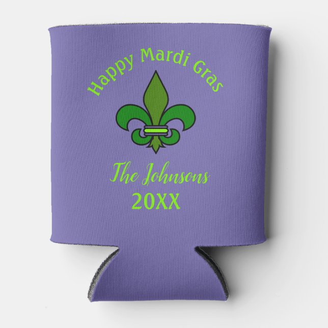 Mardi Gras Fleur de Lis Party Can Cooler   (Front)