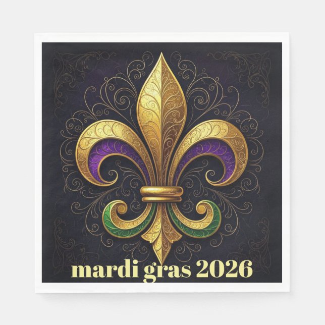 Mardi Gras Fleur de Lis Party Napkin (Front)