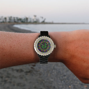 Mardi Gras Fleur de Lis Pattern Custom Monogram Watch