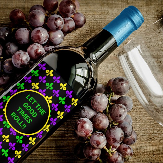Mardi Gras Fleur de Lis Pattern Custom Text Wine Label (Creator Uploaded)