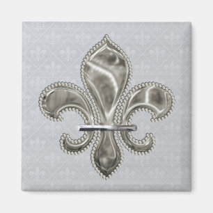 Mardi Gras Fleur de Lis Pattern in Grey Magnet