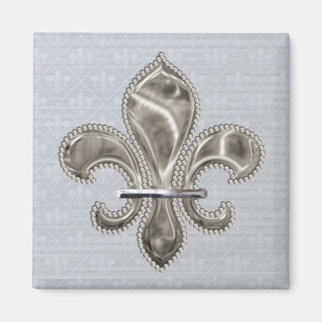 Mardi Gras Fleur de Lis Pattern in Grey Magnet (Front)