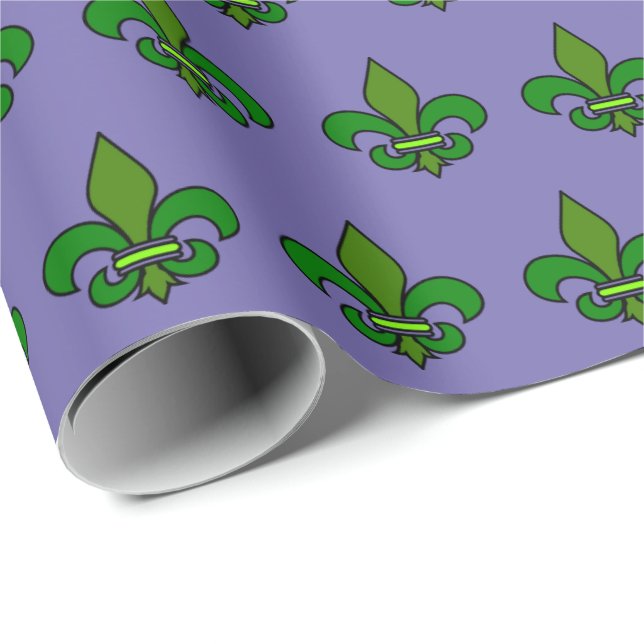 Mardi Gras Fleur de Lis Purple and Green Gift Wrap (Roll Corner)