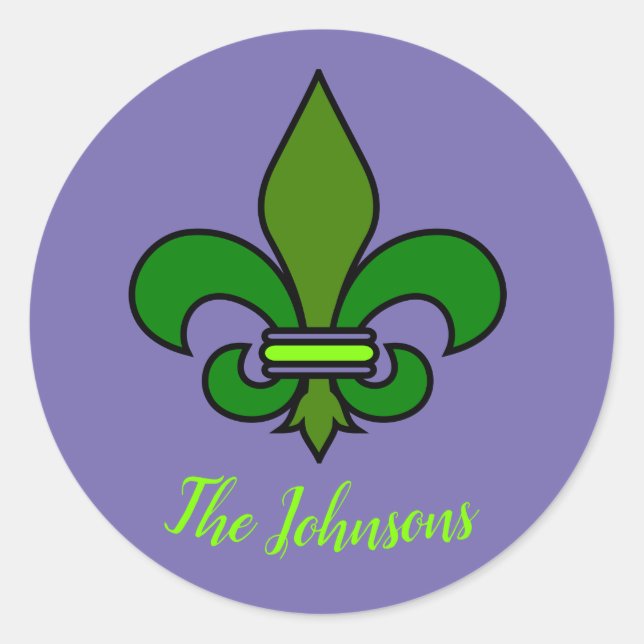 Mardi Gras Fleur de Lis Purple and Green Stickers (Front)