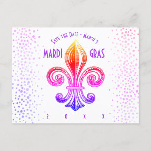 Mardi Gras Fleur De Lis Rainbow Confetti Invitation Postcard