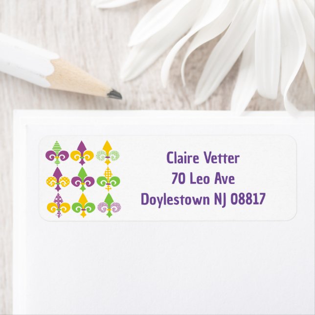 Mardi Gras Fleur de Lis Return Address Label (Insitu)
