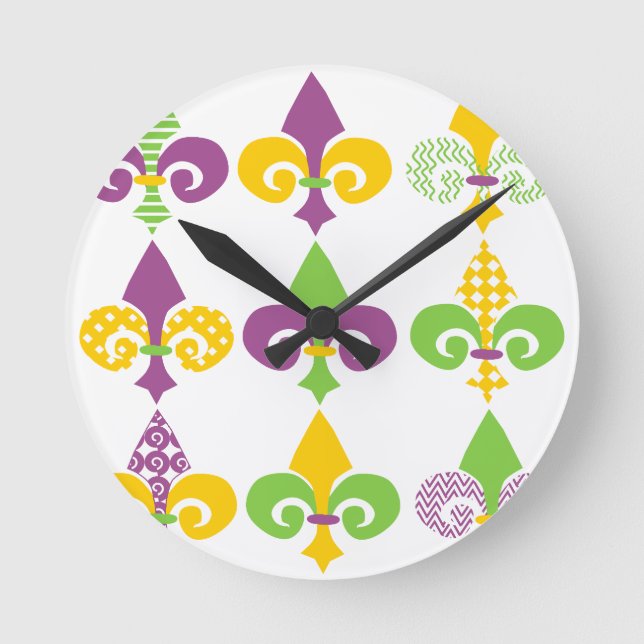 Mardi Gras Fleur de Lis Round Clock (Front)