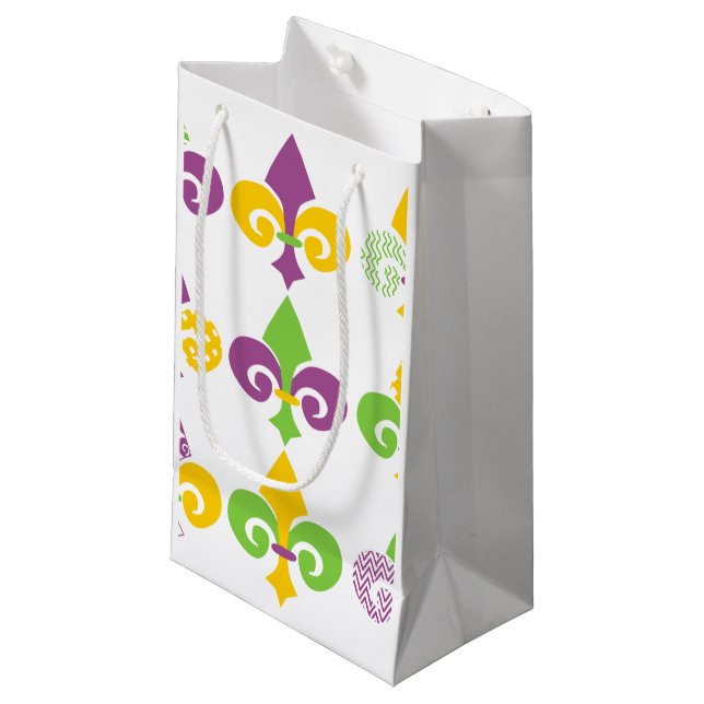 Mardi Gras Fleur de Lis Small Gift Bag (Front Angled)