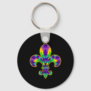 Mardi Gras Fleur De Lis Tie Dye New Orleans Key Ring