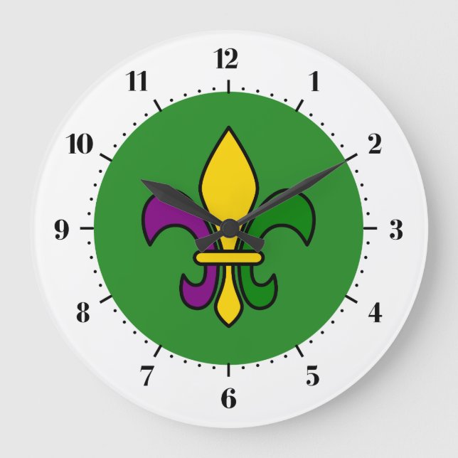 Mardi Gras fleur-de-lys Large Clock (Front)