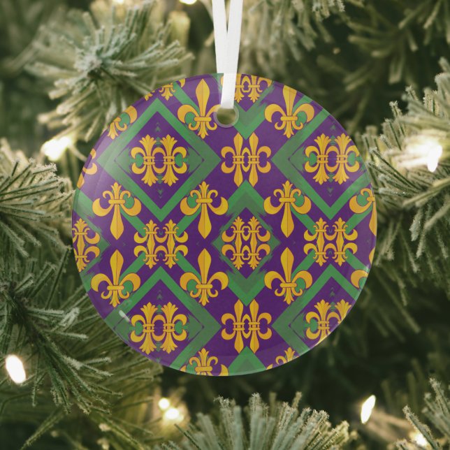 Mardi gras fleur di Lis  Glass Tree Decoration (Insitu)