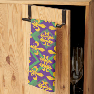 Mardi gras fleur di Lis   Tea Towel
