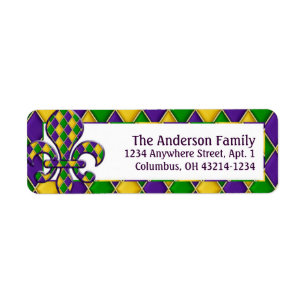 Mardi Gras Fleur Harlequin Pattern Return Address Label
