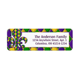 Mardi Gras Fleur Harlequin Pattern Return Address Label