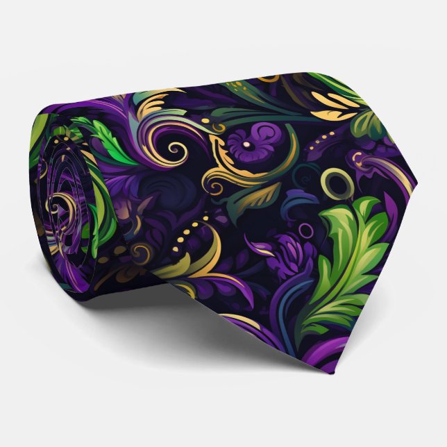 Mardi Gras floral pattern Tie (Rolled)