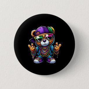 Mardi Gras For Boys Mens Hip Hop Bear New Orleans  6 Cm Round Badge