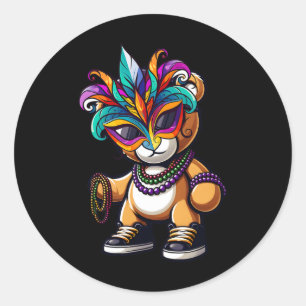 Mardi Gras For Boys Mens Hip Hop Bear New Orleans Classic Round Sticker