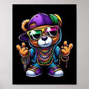 Mardi Gras For Boys Mens Hip Hop Bear New Orleans Poster