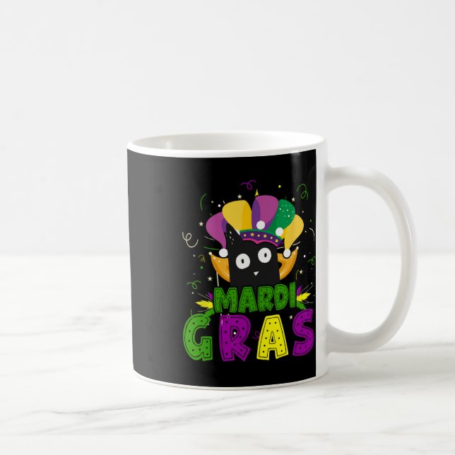 Mardi Gras Funny Black Cat Wearing Clown Cat Mardi Coffee Mug (Right)