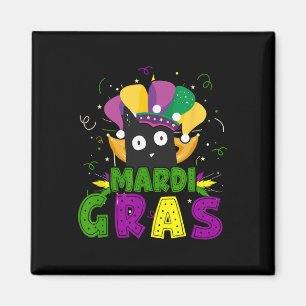 Mardi Gras Funny Black Cat Wearing Clown Cat Mardi Magnet
