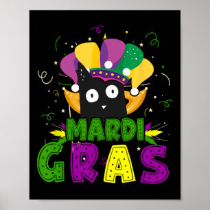 Mardi Gras Funny Black Cat Wearing Clown Cat Mardi Poster