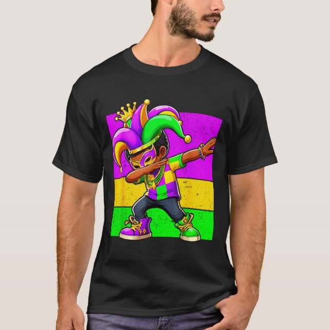 Mardi Gras Funny Dabbing Black Boy Jester Hat Kid  T-Shirt (Front)