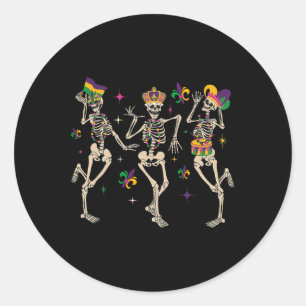 Mardi Gras Funny Skeletons Dancing Carnival Parade Classic Round Sticker