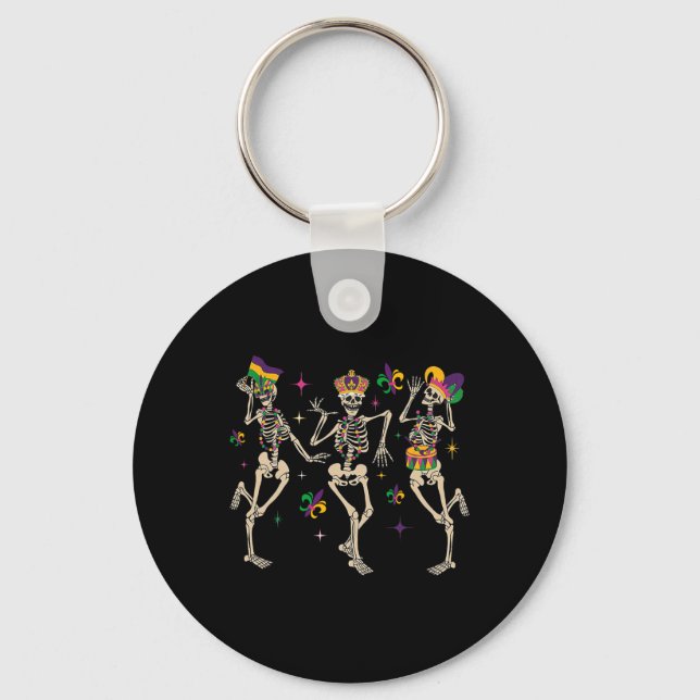 Mardi Gras Funny Skeletons Dancing Carnival Parade Key Ring (Front)