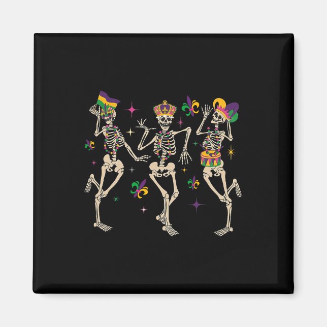 Mardi Gras Funny Skeletons Dancing Carnival Parade Magnet (Front)