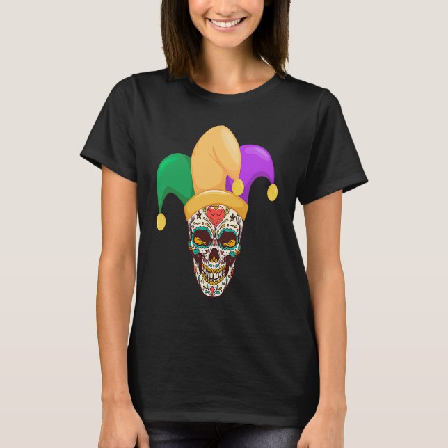Mardi Gras Funny Sugar Skull Party Apparel Men Wom T-Shirt (Front)