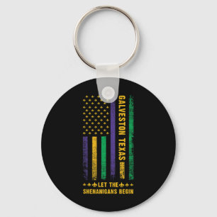 Mardi Gras Galveston Texas Fleur-de-lis American F Key Ring