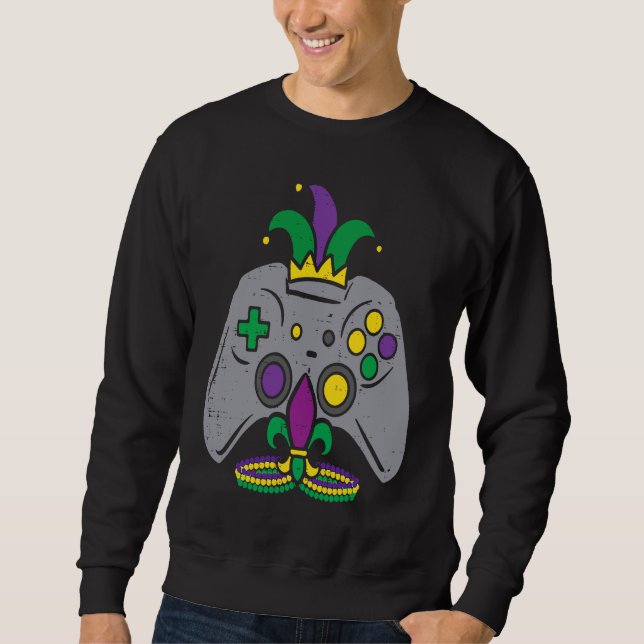 Mardi Gras Gaming Controller Gamer Men Boys Kids Y Sweatshirt (Front)