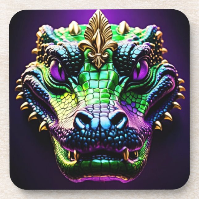 Mardi Gras Gator Design Coaster (Front)