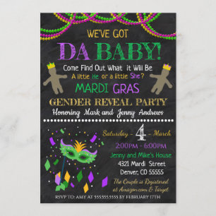 Mardi Gras Gender Reveal Party Invitation