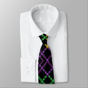 Mardi Gras Geometric Bead Strings Carnival Tie