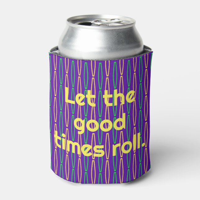 Mardi Gras Geometric Repeat  Can Cooler (Can Front)