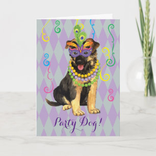 Mardi Gras German Shepherd Card