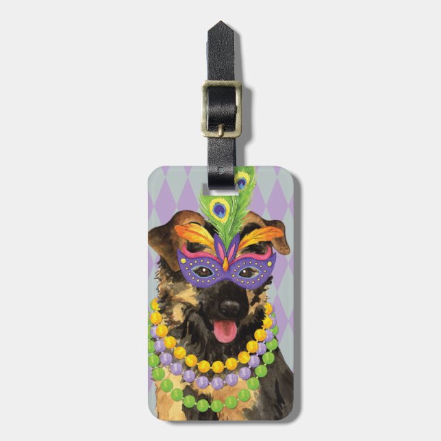 Mardi Gras German Shepherd Luggage Tag (Front Vertical)